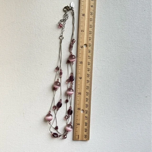 Lia Sophia Violet Fog purple cat’s eye glass bead station necklace multi strand - Picture 7 of 7